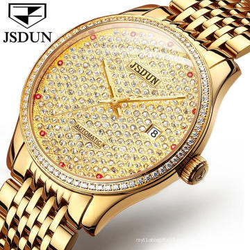 Reloj de diamantes para hombre, reloj mecánico automático con correa de acero inoxidable resistente al agua para hombre, reloj de mano con fecha y día de trabajo a la moda